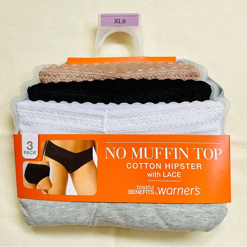 🌸 Warner's No Muffin Top Cotton Hipster 3-Pack - White, Black, Beige